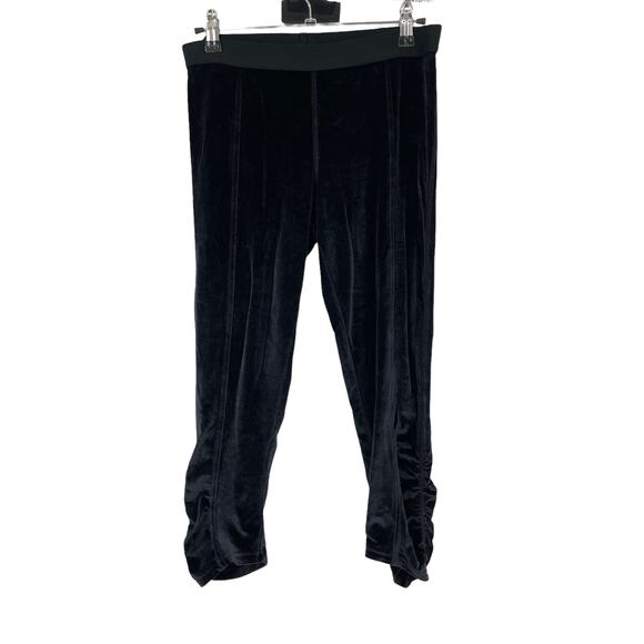 Free People Leggings Womens Size Small Cropped Velvet Ruched Black FP Movement - Picture 1 of 6